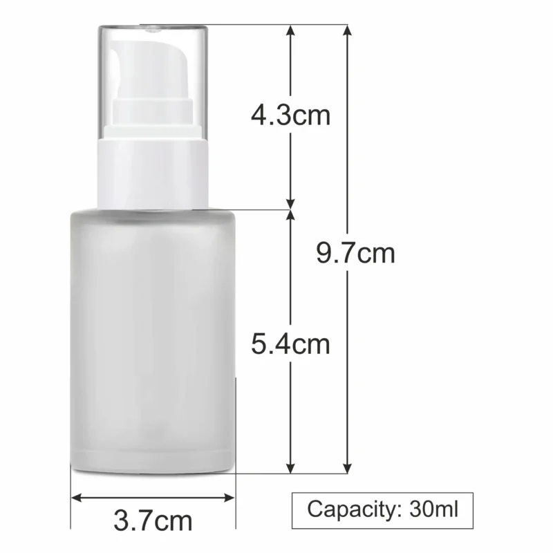 Frasco de vidrio transparente esmerilado bomba blanca 30ml